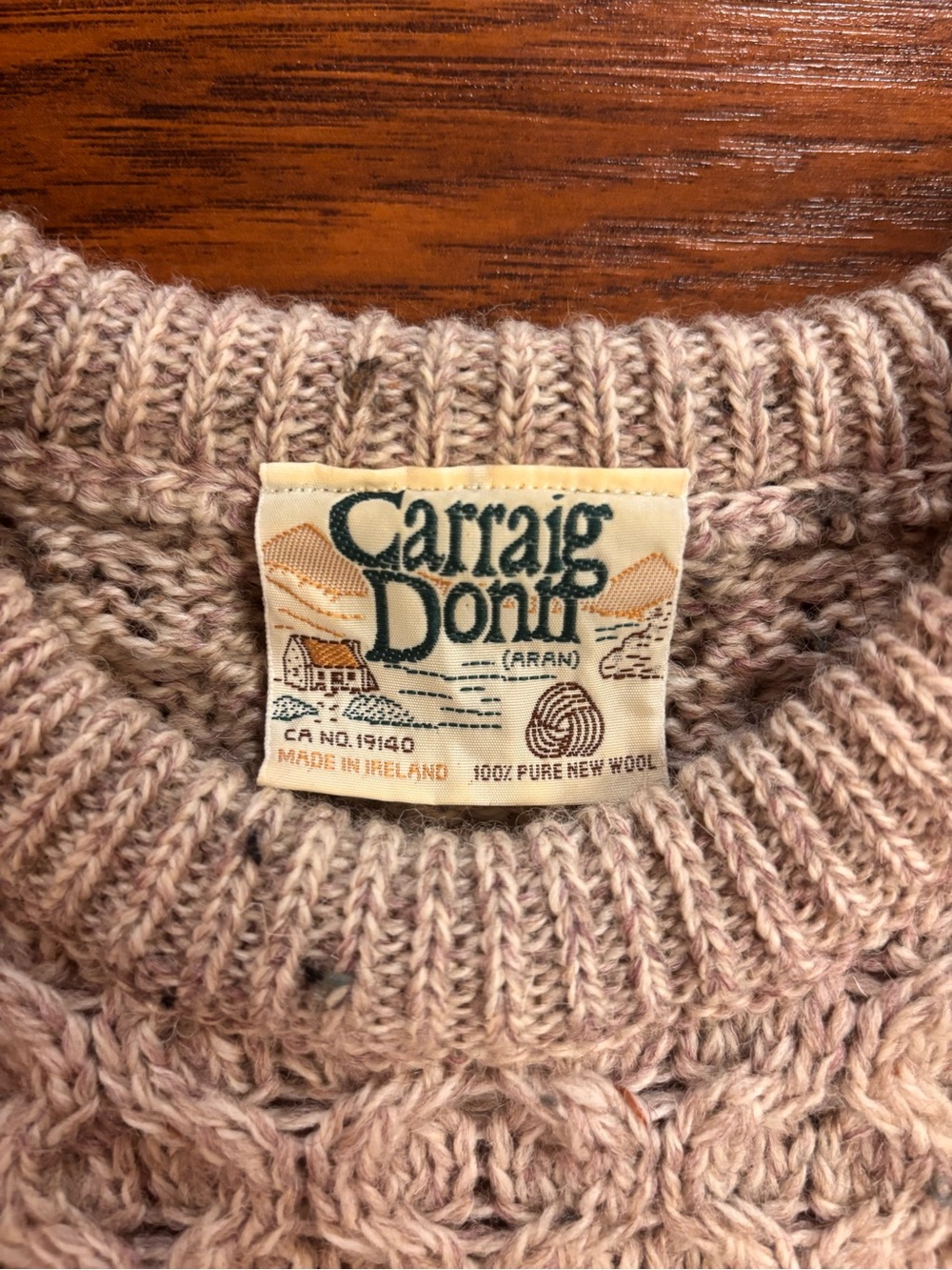 Carraig Donn XL Traditional Unisex Aran Sweater Brown Wool - Picture 2 of 5